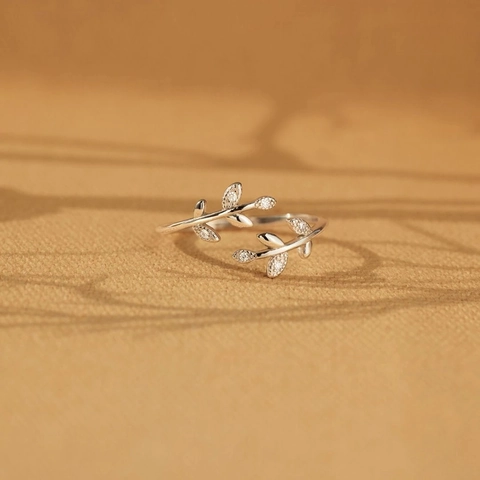 Minimalistischer 925 Sterlingsilber Blatt Verstellbarer Offener Ring Für Damen Eleganter Olivenzweig Mit Zirkonia Schmuck