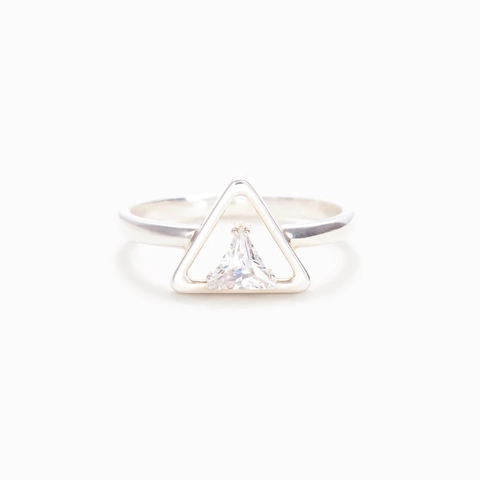 Anello in Argento Sterling 925 con Triangolo di Strass Design Geometrico Minimalista Gioielli di Moda Anello Incastonato Donna