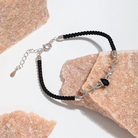 Pulsera de Pareja de Plata de Ley 925 Diseño de Astas Minimalista Trenzada con Colgante de Strass Regalo de Joyería de San Valentín