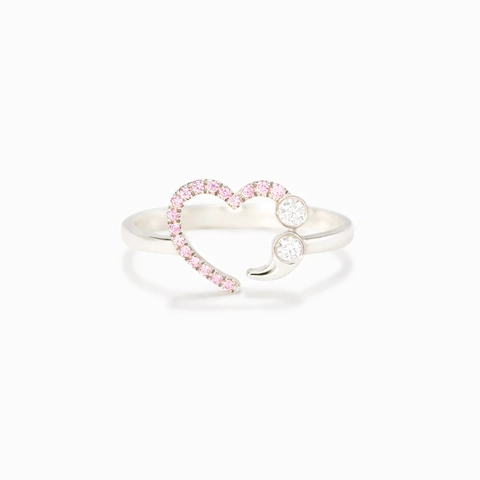 Bague Cœur Point-virgule en Argent Sterling 925 pour Femme Minimaliste Incrusté de Strass Bijoux Mode Cadeau d'Anniversaire