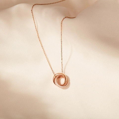 925 Sterling Silver Interlocking Rings Pendant Necklace Rhinestone Double Circle Jewelry Gift For Women Mother Daughter