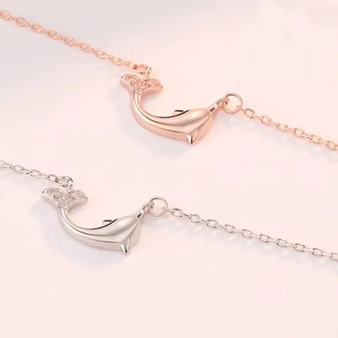 925 Sterling Silver Dolphin Pendant Necklace For Women Minimalist Zirconia Inlaid Dolphin Love Fashion Jewelry Clavicle Chain