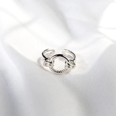 925 Sterling Silver Ring For Women Minimalist Geometric Intertwined Circle Adjustable Open Band Fashion Jewelry