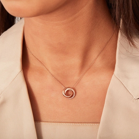 925 Sterling Silver Interlocking Rings Pendant Necklace Rhinestone Double Circle Jewelry Gift For Women Mother Daughter