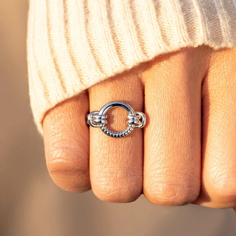 925 Sterling Silver Ring For Women Minimalist Geometric Intertwined Circle Adjustable Open Band Fashion Jewelry