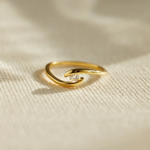 925 Sterling Silver Bypass Crossover Ring For Women Gold Plated Minimalist Round Rhinestone Inlaid Fashion Jewelry Accessory Gift