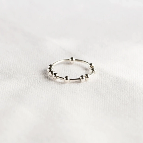 Bague d'Anxiété en Argent Sterling S925 pour Femme Perles Rotatives Fidget Ring Soulagement du Stress Bague Pivotante Bijoux