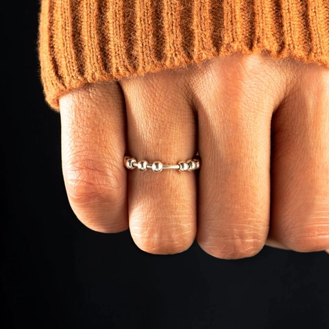 Bague d'Anxiété en Argent Sterling S925 pour Femme Perles Rotatives Fidget Ring Soulagement du Stress Bague Pivotante Bijoux