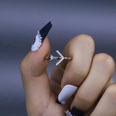 S925 Sterling Silver Arrow Triangle Open Ring For Women Adjustable Minimalist Geometric Rhinestone Finger Ring Fashion Jewelry Gift
