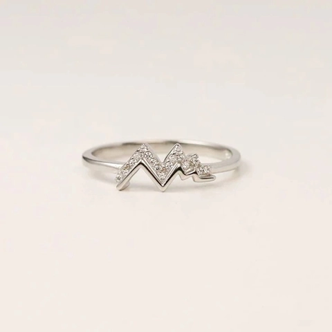Anello Vetta della Montagna in Argento Sterling 925 per Donna Minimalista con Zirconia Incastonata Onda Gioielli Regalo per Figlia