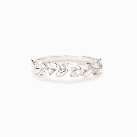 S925 Sterling Silver Leaf Wheat Ring Marquise Cut Zirconia Simple Elegant Finger Ring Delicate Jewelry For Women Gift