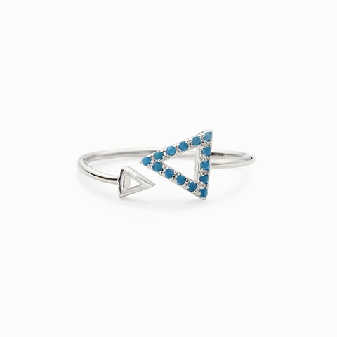 925 Sterling Silver Geometric Triangle Open Ring For Women Minimalist Inlaid Blue Zirconia Adjustable Finger Ring Fashion Jewelry
