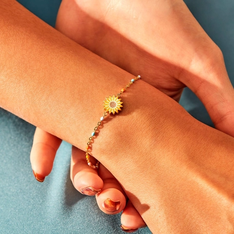 925 Sterling Zilver Zonnebloem Emaille Armband Voor Vrouwen Sierlijke Margriet Bloem Gekleurde Kralen Verstelbare Sieraden Cadeau