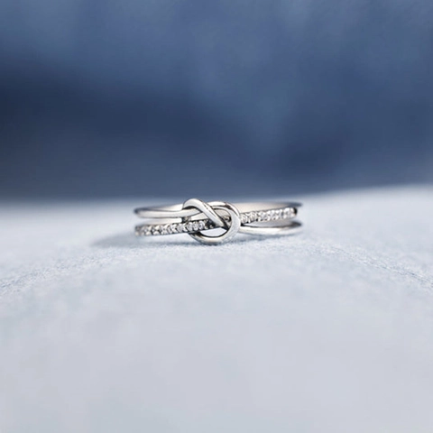 925 Sterling Silver Knot Ring For Women Double Layer Wrap Stackable Ring With Rhinestone Inlaid Fashion Jewelry Finger Ring Gift
