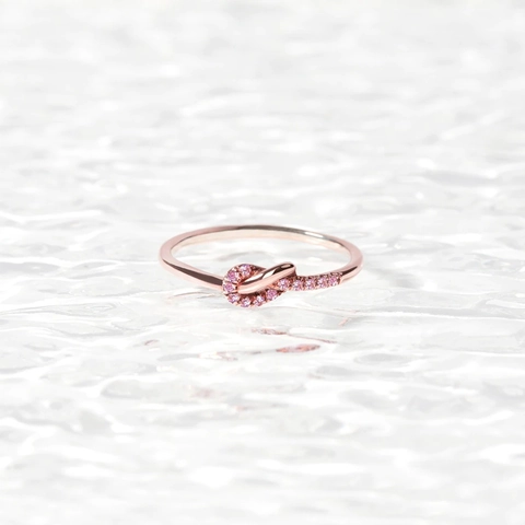 Minimalistische 925 Sterling Zilveren Knoop Ring Rozegoud Verguld Roze Strass Ingelegd Mode Vingerring Voor Dames