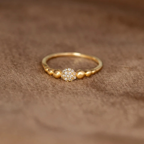 925 Sterling Silver Beaded Band Ring Gold Plated Rhinestone Ball Finger Ring For Women Minimalist Fashion Jewelry Gift
