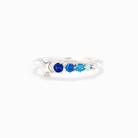 Anello a Stella Cadente in Argento Sterling 925 per Donna con Strass Sfumato Blu Intarsiato Anello Aperto Geometrico Gioielli