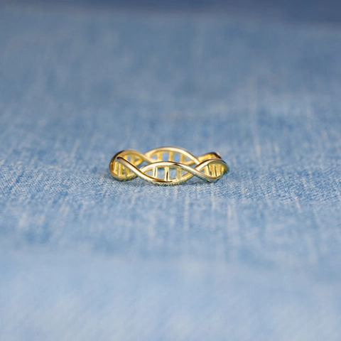 Anillo de Doble Hélice de ADN de Plata de Ley S925 para Mujer Anillo de Dedo Geométrico Chapado en Oro Joyería Científica Minimalista Regalo