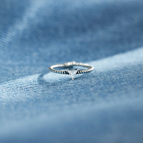 S925 Sterling Silver Triangle Rhinestone Open Ring For Women Minimalist Geometric Twisted Band Adjustable Finger Jewelry Gift