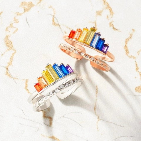 925 Sterlingsilber Regenbogen Zirkonia Ring Minimalistischer Verstellbarer Offener Ring Für Damen Eleganter Doppelreihiger Ring