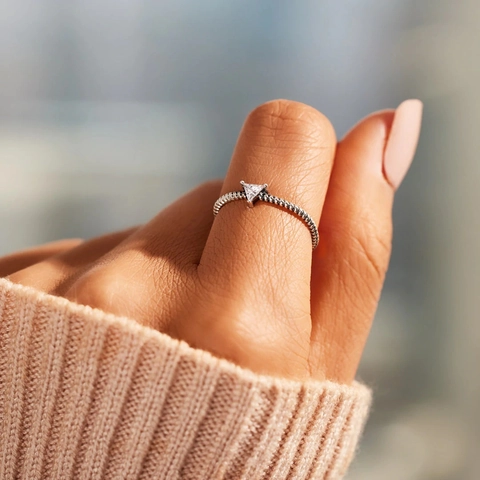 S925 Sterling Silver Triangle Rhinestone Open Ring For Women Minimalist Geometric Twisted Band Adjustable Finger Jewelry Gift
