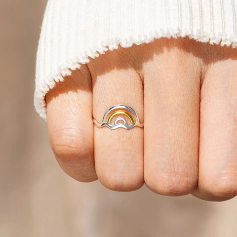 Minimalistischer 925 Sterlingsilber Regenbogen Wellen Ring Für Damen Gold Silber Plattiert Mehrlagiger Mode Fingerring Schmuck
