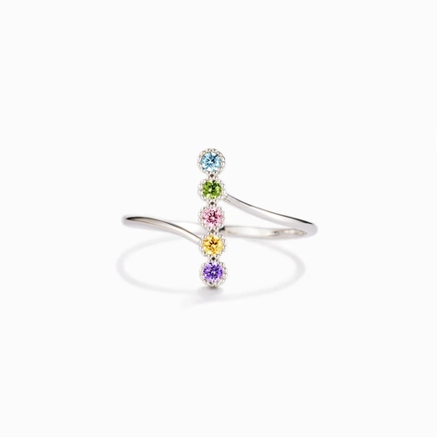 925 Sterling Silver Ring For Women Round Cubic Zirconia Vertical Row Adjustable Open Band Minimalist Fashion Jewelry