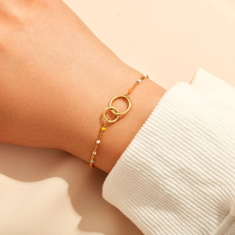 Bracciale in Argento Sterling 925 con Doppi Anelli Intrecciati per Donna Colorate Perline in Smalto Catena Regolabile Gioielli