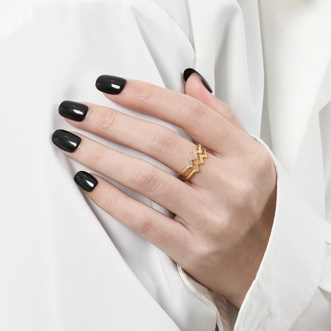 925 Sterlingsilber Doppelschicht Welle Zickzack Offener Ring Mit Zirkonia Eingelegt Verstellbarer Modeschmuck Für Damen Mädchen