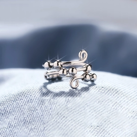 925 Sterling Silver Anxiety Ring For Women Fidget Spinner Rotating Beads Spiral Open Adjustable Ring Anti Stress Jewelry Gift