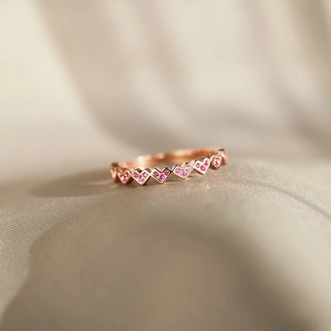 925 Sterling Silver Heart Zirconia Ring For Women Minimalist Rose Gold Plated Geometric Pink Zirconia Finger Ring Fashion Jewelry Gift