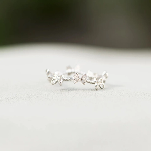 Anello a Farfalla in Argento Sterling 925 per Donna Zirconia Intarsiata Cavo Minimalista Caleidoscopio Anello Elegante Regalo Gioielli