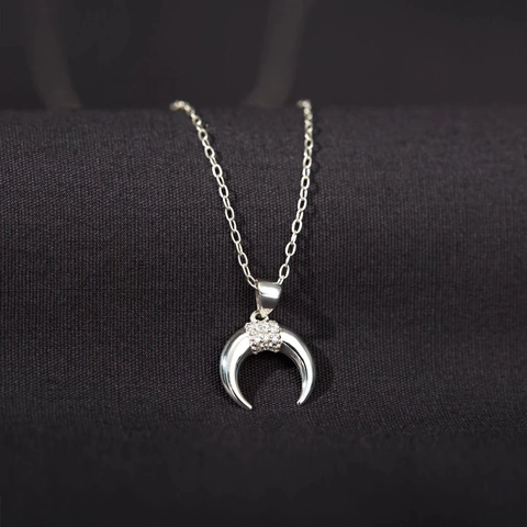 S925 Sterling Silver Crescent Moon Zirconia Pendant Necklace For Women Fashion Dainty Clavicle Chain Jewelry Gift