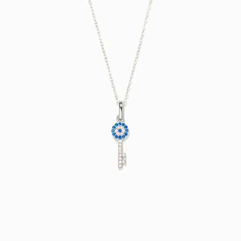 Collana con Ciondolo a Chiave Malocchio in Argento Sterling 925 per Donna Moda Intarsio in Zirconia Gioielli Regalo