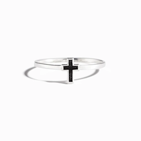 Anello a Croce in Argento Sterling S925 per Donna Minimalista in Smalto Nero Anello Religioso Gioielli di Moda Regalo per Figlia