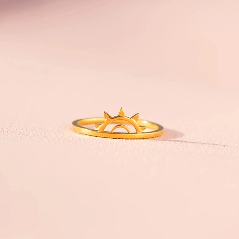925 Sterling Silver Sun Ring For Women Minimalist Gold Plated Sunrise Geometric Finger Ring Fashion Jewelry Birthday Gift