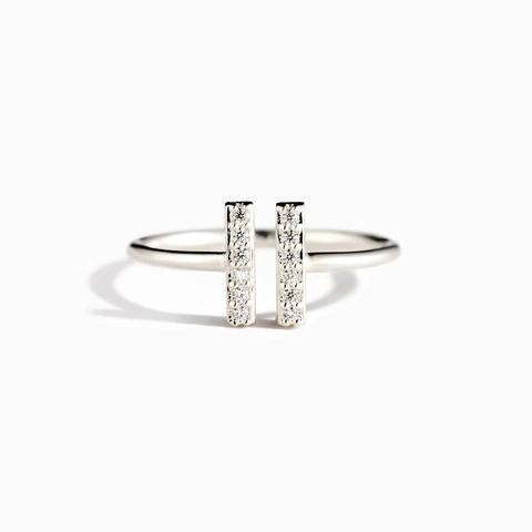 925 Sterlingsilber Doppel T Zirkonia Ring für Damen Minimalistischer Verstellbarer Offener Ring Mode Schmuck Platin Silber