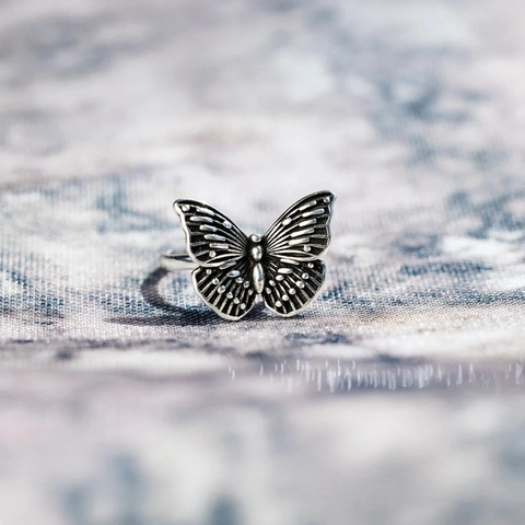 Vintage 925 Sterlingsilber Schmetterling Ring Für Damen Retro Galvanisiert Offen Verstellbar Fingerring Modeschmuck