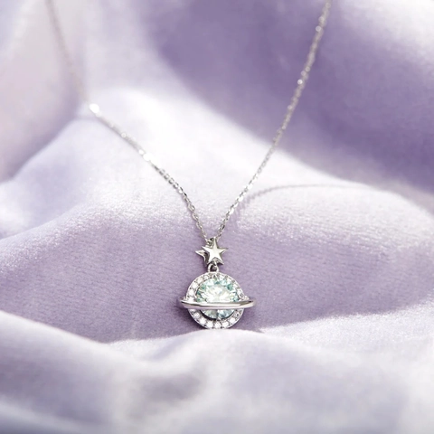925 Sterling Silver Planet Star Zirconia Necklace For Women Elegant Saturn Pendant Clavicle Chain Minimalist Jewelry Gift