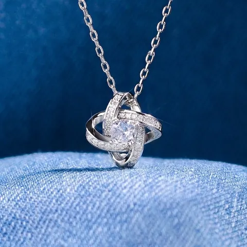 925 Sterlingsilber Ewiger Knoten Anhänger Halskette Für Damen Strass Verflochtene Schlüsselbeinkette Mode Schmuck Geschenk