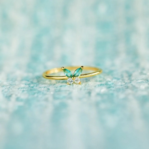 925 Sterlingsilber Schmetterling Ring Mit Grüner Zirkonia Eingelegt Verstellbarer Vergoldeter Offener Ring Damen Schmuck