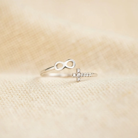 925 Sterling Silver Cross Infinity Open Ring With Zirconia For Women Minimalist Fashion Adjustable Index Finger Jewelry Gift