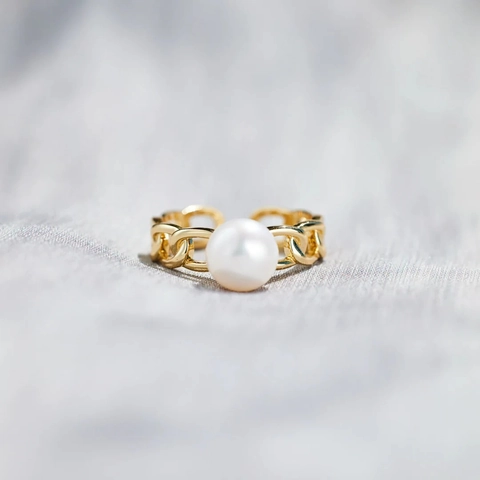 925 Sterlingsilber Künstliche Perle Kette Ring Für Damen Elegant Minimalistisch Verstellbar Gold Überzogen Fingerring Schmuck