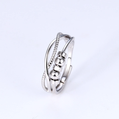 S925 Sterling Silver Spinning Beads Anxiety Ring For Women Adjustable Open Cross Multi Layer Stress Relief Lucky Ring Jewelry