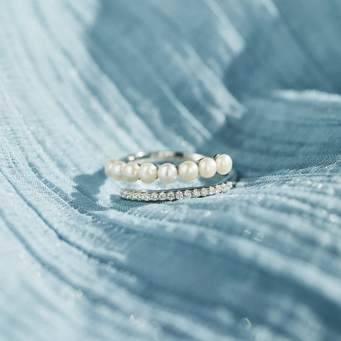 925 Sterlingsilber Doppellagiger Offener Ring Für Damen Minimalistische Künstliche Perle Strass Verstellbarer Fingerring Schmuck Geschenk