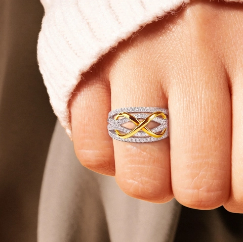 S925 Sterlingsilber Unendlichkeit Ring Für Damen Zweifarbig Gold Silber Zirkonia Modeschmuck Mutter Tochter Geschenk Ring