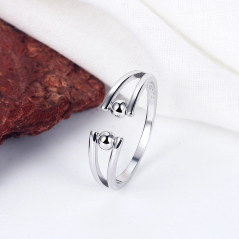Anello Antistress in Argento Sterling S925 Con Perle Rotanti per Donna Minimalista Regolabile Doppio Strato Aperto Gioielli di Moda