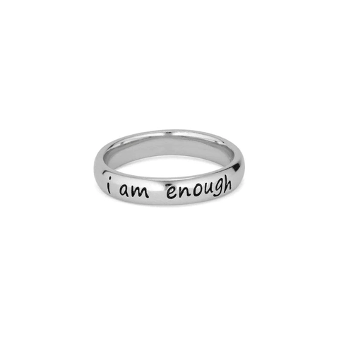 925 Sterling Silver I Am Enough Engraved Ring For Women Minimalist Inspirational Statement Band Ring Fashion Jewelry Gift