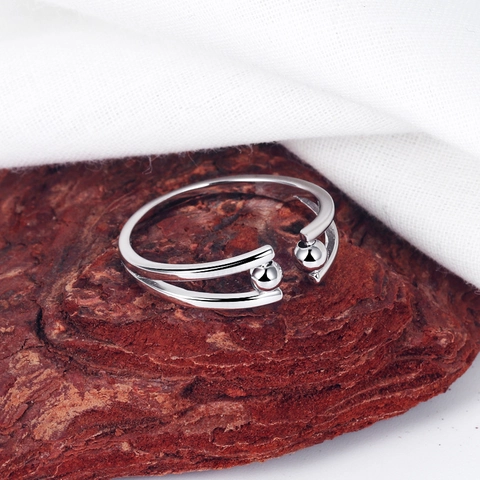 Anello Antistress in Argento Sterling S925 Con Perle Rotanti per Donna Minimalista Regolabile Doppio Strato Aperto Gioielli di Moda