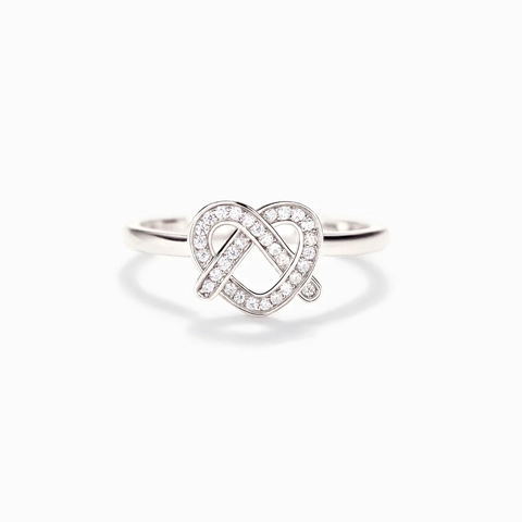 S925 Sterling Silver Pretzel Heart Knot Ring Zirconia Inlaid Minimalist Fashion Jewelry For Women Index Finger Ring